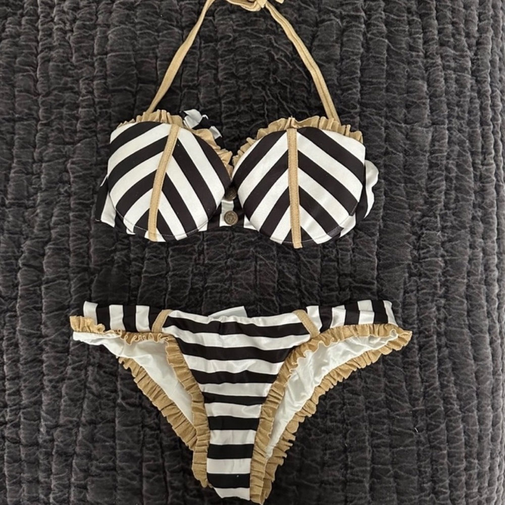 Beach Bunny Striped Bikini with Ruffle Accents